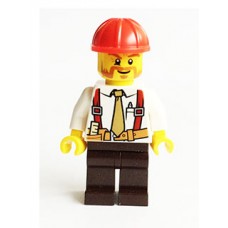 cty529 Construction Foreman - Shirt with Tie and Suspenders, Dark Brown Legs, Red Construction Helmet 